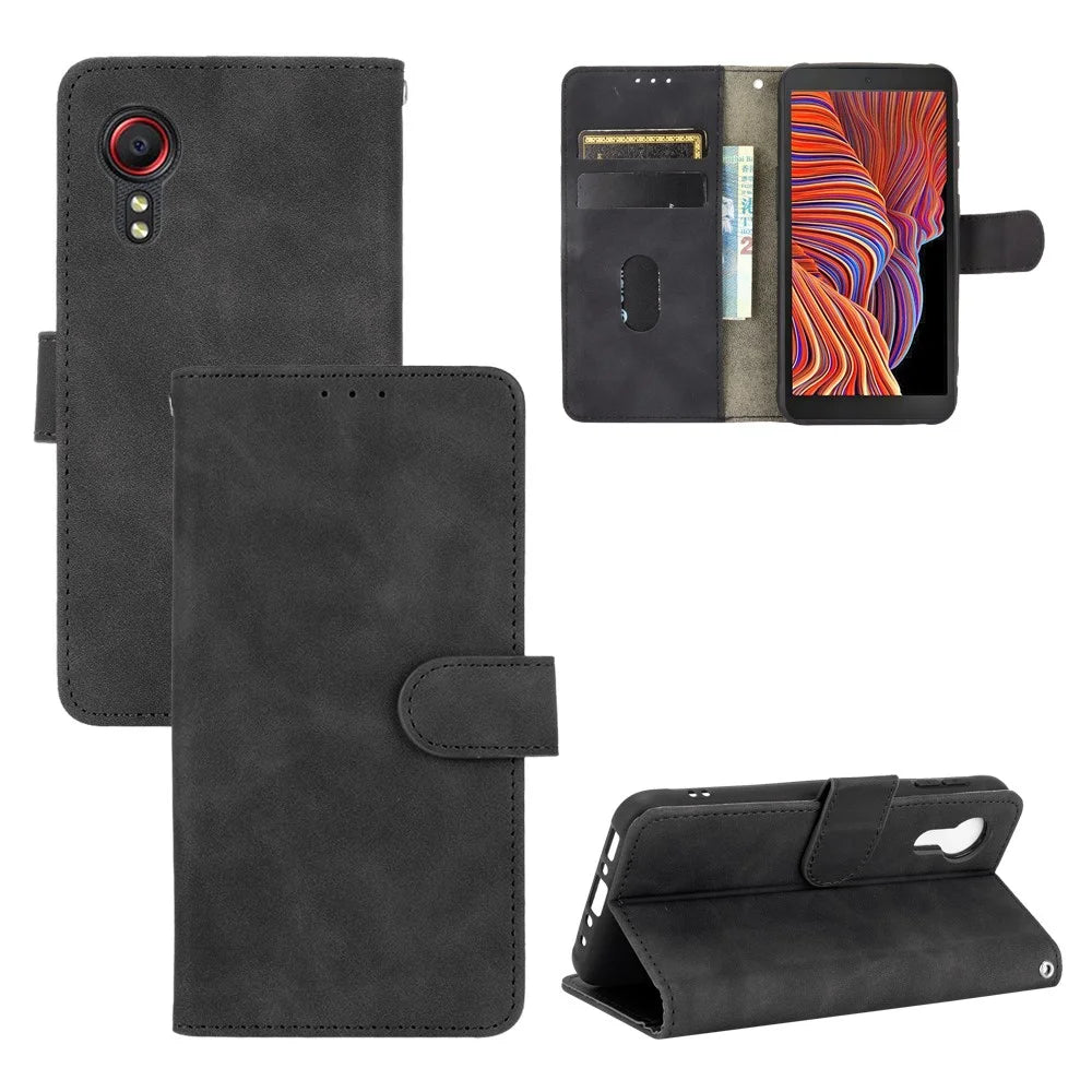 Skin-touch Folio Flip Leather Protective Shell Wallet Stand Phone Cover for Samsung Galaxy Xcover 5 - Black - 7