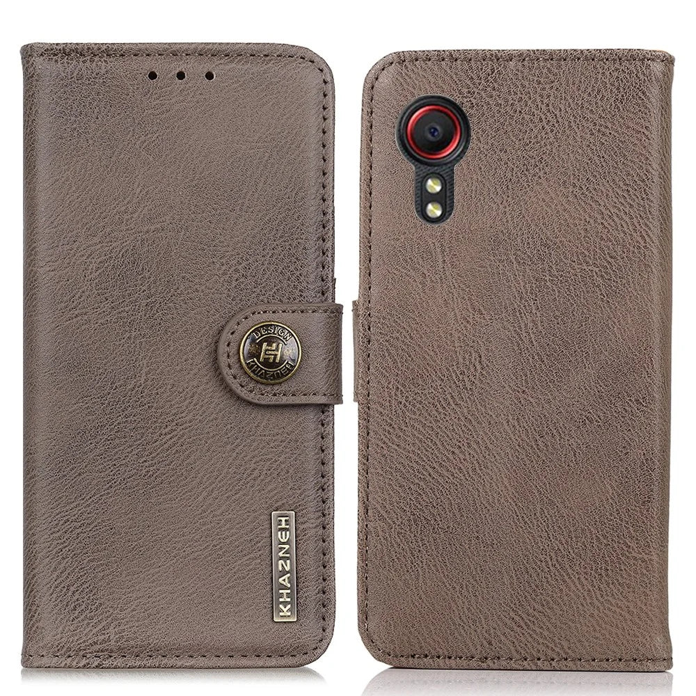 KHAZNEH Magnetic Buckle Design Wallet Stand PU Leather Phone Shell Case for Samsung Galaxy Xcover 5 / 5s - Grey - 1