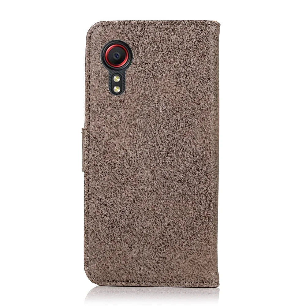 KHAZNEH Magnetic Buckle Design Wallet Stand PU Leather Phone Shell Case for Samsung Galaxy Xcover 5 / 5s - Grey - 3