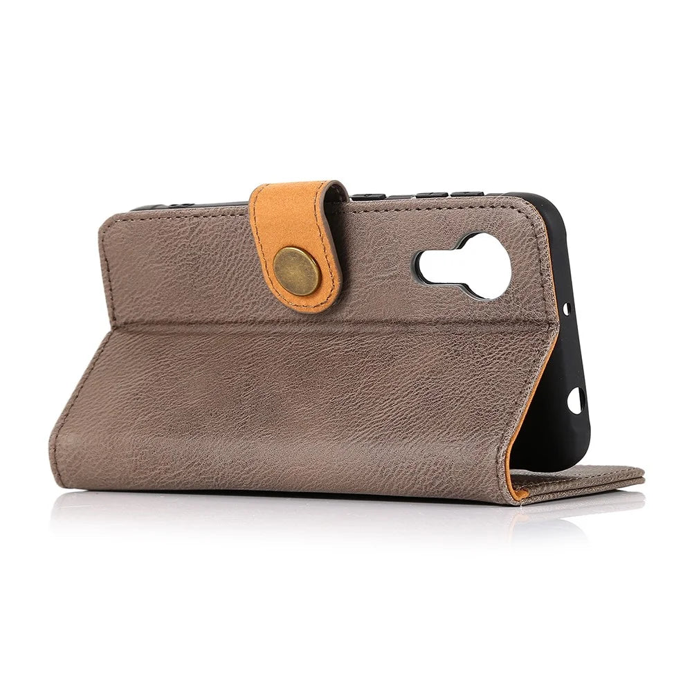 KHAZNEH Magnetic Buckle Design Wallet Stand PU Leather Phone Shell Case for Samsung Galaxy Xcover 5 / 5s - Grey - 4