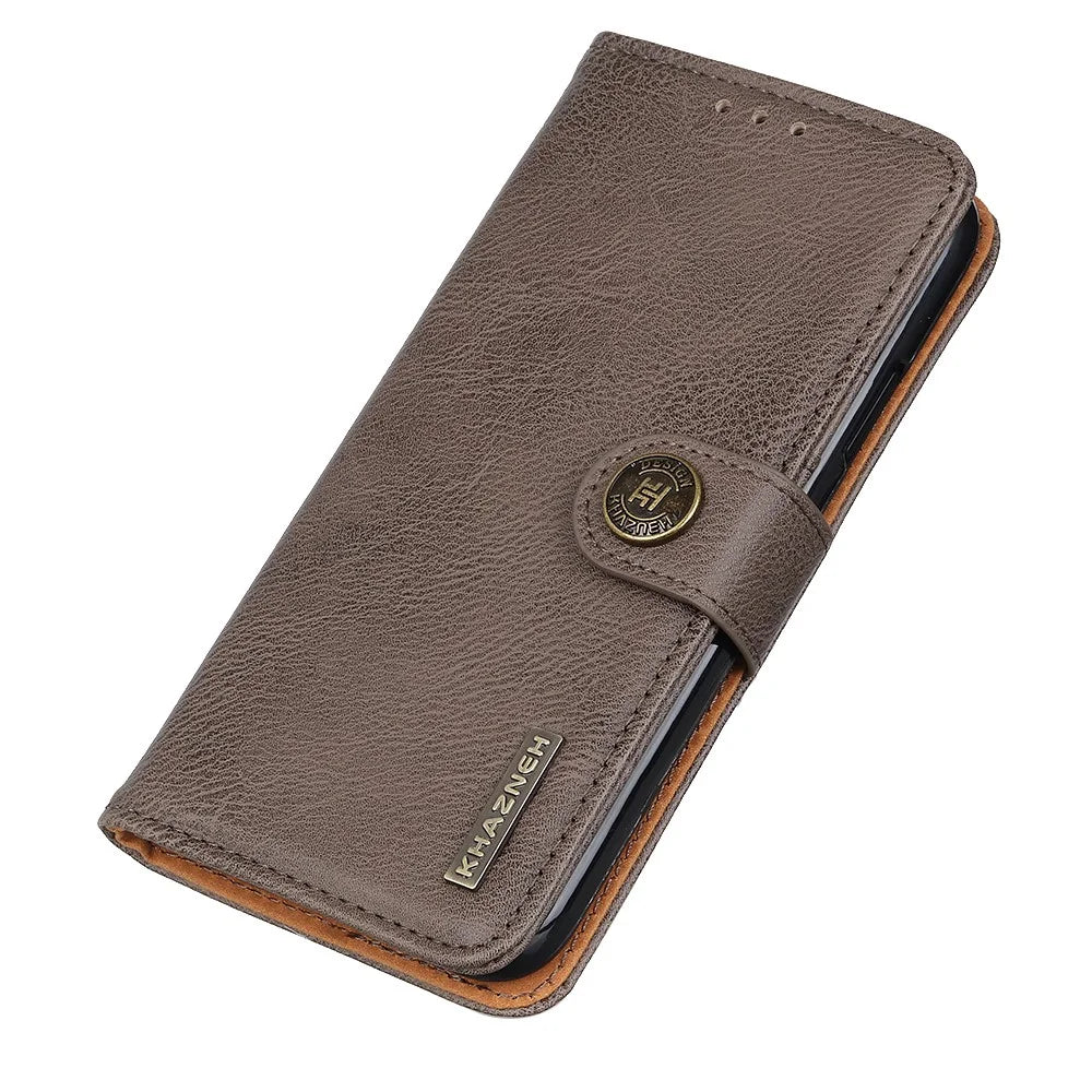 KHAZNEH Magnetic Buckle Design Wallet Stand PU Leather Phone Shell Case for Samsung Galaxy Xcover 5 / 5s - Grey - 5