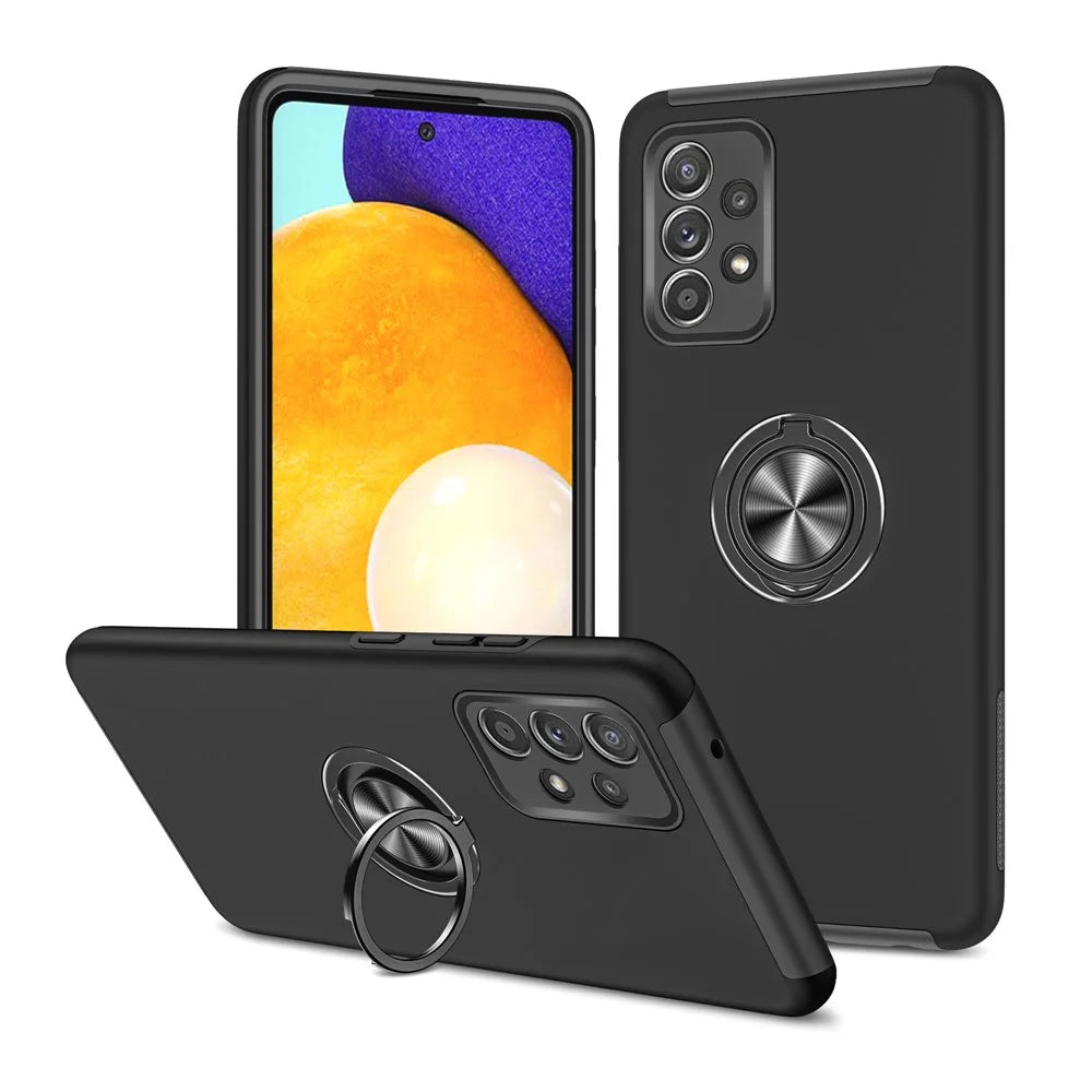 Shockproof Hybrid Phone Case Ring Shape Kickstand Design Cover for Samsung Galaxy A52 5G / 4G - Black - 1