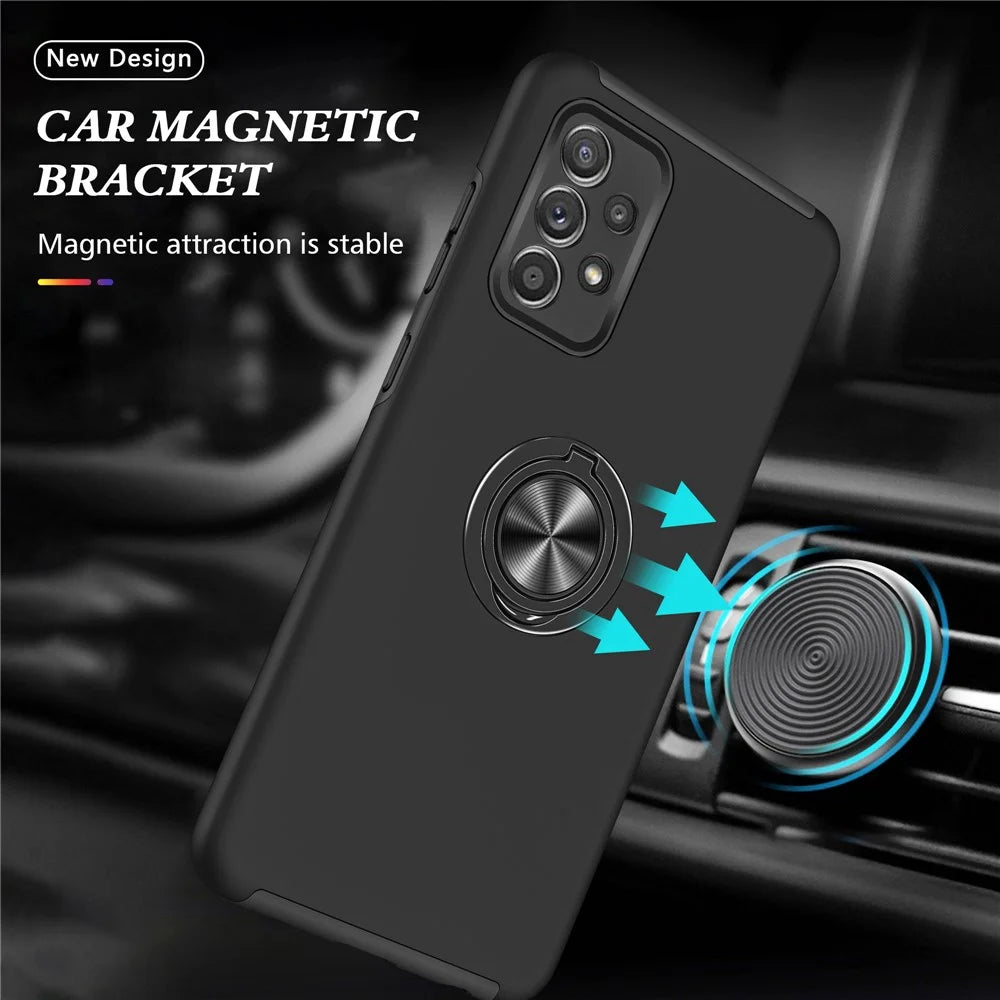 Shockproof Hybrid Phone Case Ring Shape Kickstand Design Cover for Samsung Galaxy A52 5G / 4G - Black - 2