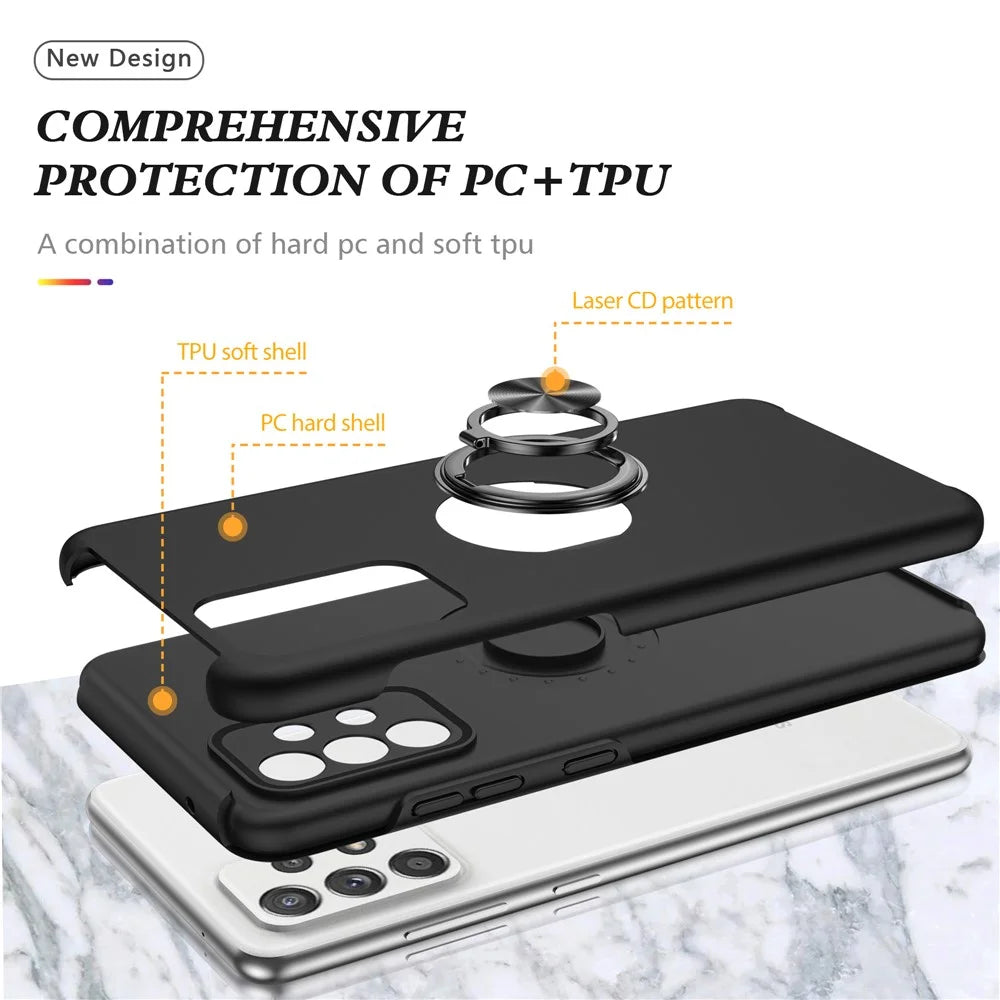 Shockproof Hybrid Phone Case Ring Shape Kickstand Design Cover for Samsung Galaxy A52 5G / 4G - Black - 4