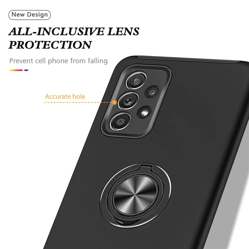 Shockproof Hybrid Phone Case Ring Shape Kickstand Design Cover for Samsung Galaxy A52 5G / 4G - Black - 6
