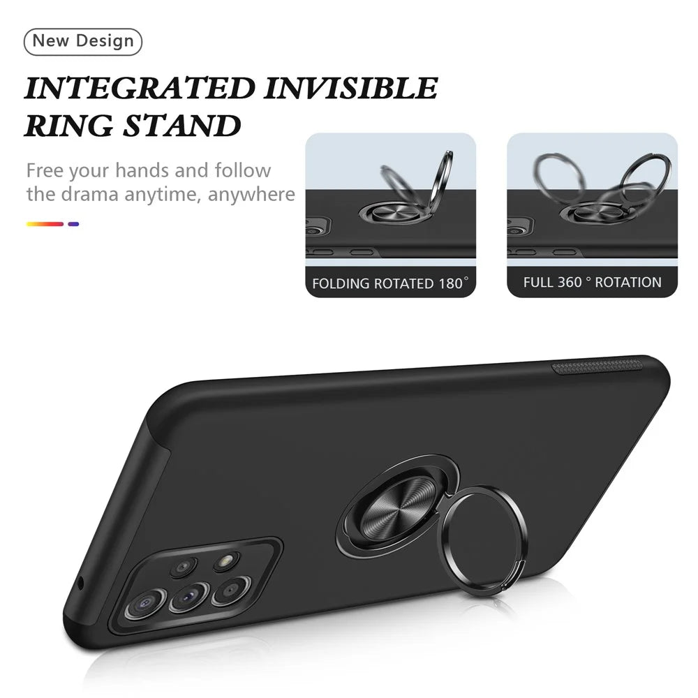 Shockproof Hybrid Phone Case Ring Shape Kickstand Design Cover for Samsung Galaxy A52 5G / 4G - Black - 7