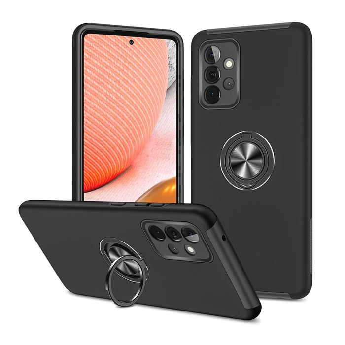 Anti-Fall Hybrid Phone Case Ring Shape Kickstand Design Cover for Samsung Galaxy A72 5G / 4G - Black - 1