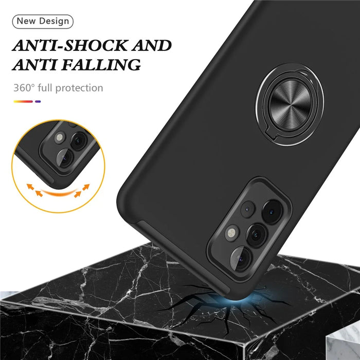 Anti-Fall Hybrid Phone Case Ring Shape Kickstand Design Cover for Samsung Galaxy A72 5G / 4G - Black - 3