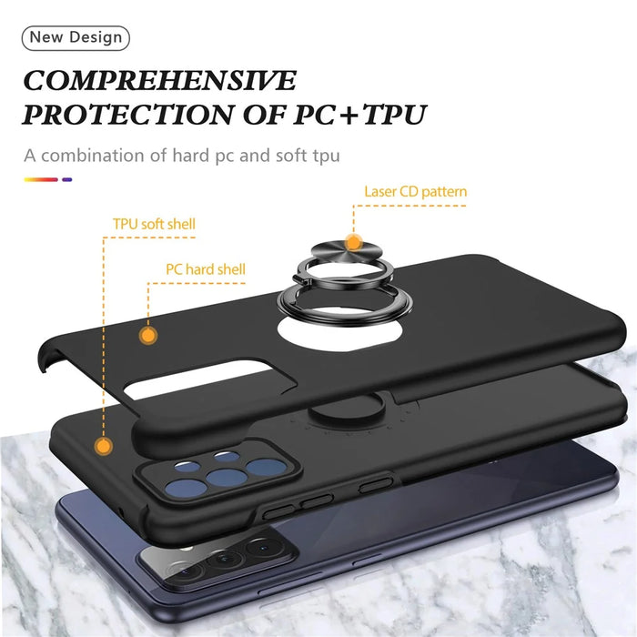 Anti-Fall Hybrid Phone Case Ring Shape Kickstand Design Cover for Samsung Galaxy A72 5G / 4G - Black - 4