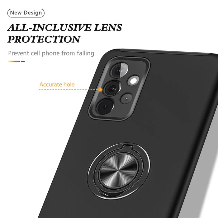 Anti-Fall Hybrid Phone Case Ring Shape Kickstand Design Cover for Samsung Galaxy A72 5G / 4G - Black - 6