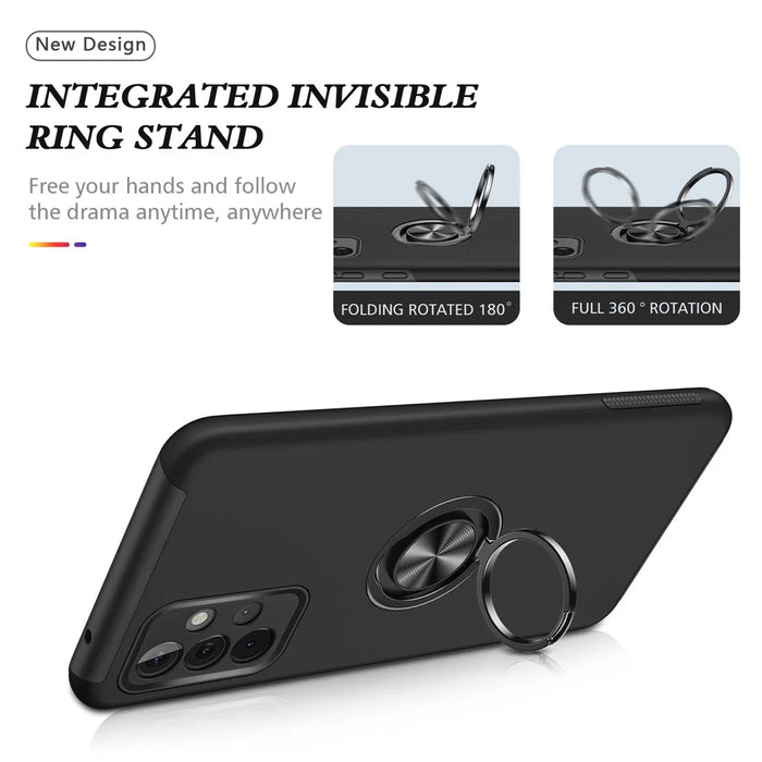 Anti-Fall Hybrid Phone Case Ring Shape Kickstand Design Cover for Samsung Galaxy A72 5G / 4G - Black - 7