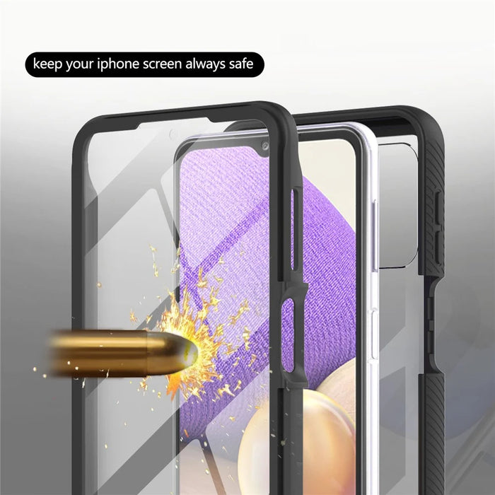 3 in 1 Full Protection Anti-Drop PC+TPU Protective Case with PET Screen Protector for Samsung Galaxy A32 5G/M32 5G - Black - 3