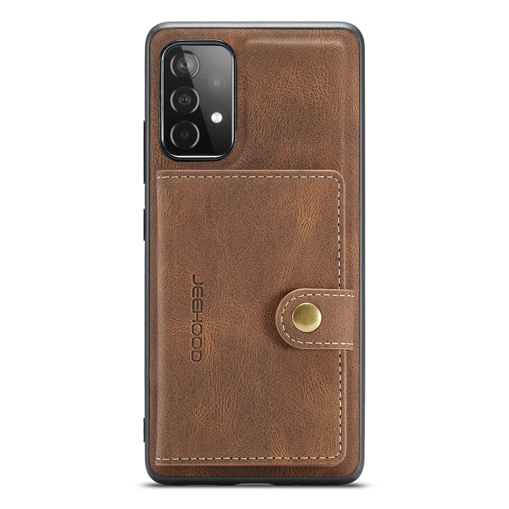 JEEHOOD Detachable 2 in 1 Leather Coated TPU Case with Magnetic Wallet Design for Samsung Galaxy A52 4G/5G / A52s 5G - Brown - 3
