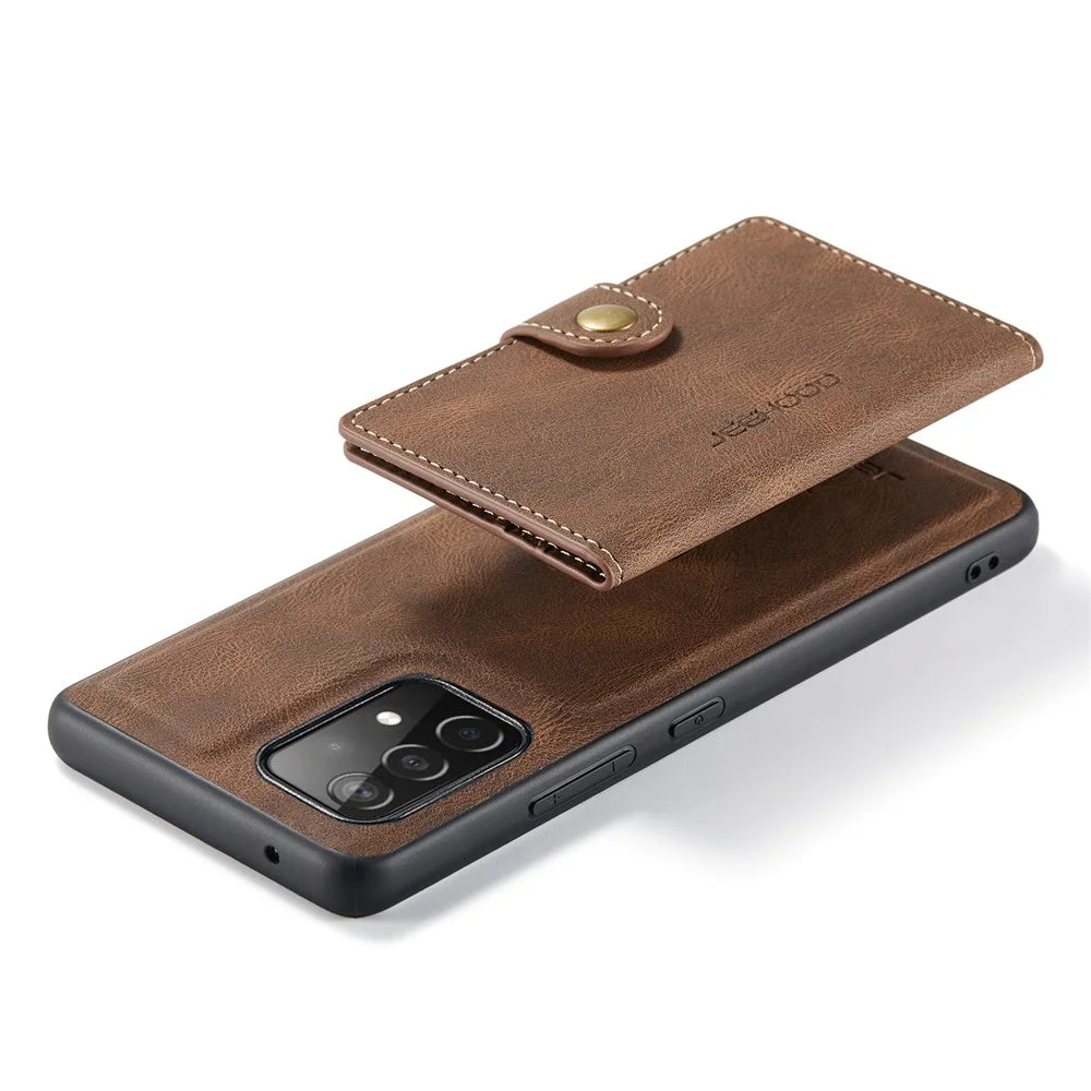 JEEHOOD Detachable 2 in 1 Leather Coated TPU Case with Magnetic Wallet Design for Samsung Galaxy A52 4G/5G / A52s 5G - Brown - 6