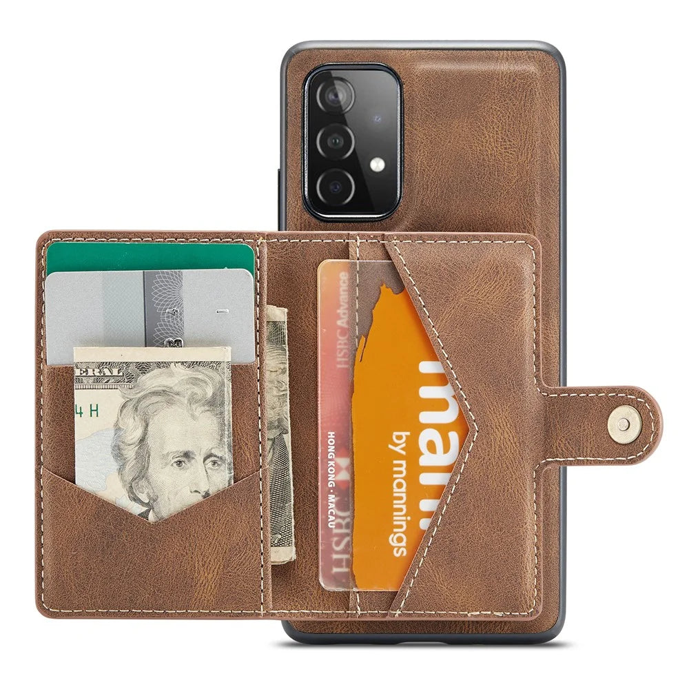 JEEHOOD Detachable 2 in 1 Leather Coated TPU Case with Magnetic Wallet Design for Samsung Galaxy A52 4G/5G / A52s 5G - Brown - 7