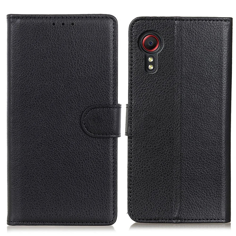 Classic Style Litchi Texture PU Leather Wallet Phone Stand Case for Samsung Galaxy Xcover 5 - Black - 1