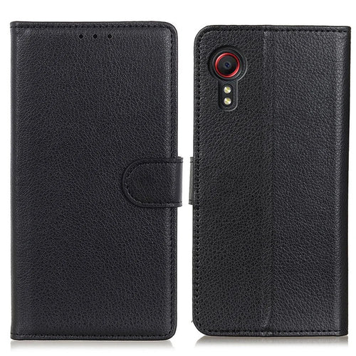Classic Style Litchi Texture PU Leather Wallet Phone Stand Case for Samsung Galaxy Xcover 5 - Black - 1