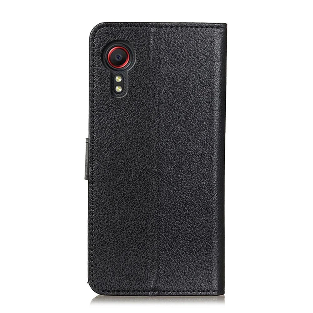 Classic Style Litchi Texture PU Leather Wallet Phone Stand Case for Samsung Galaxy Xcover 5 - Black - 3