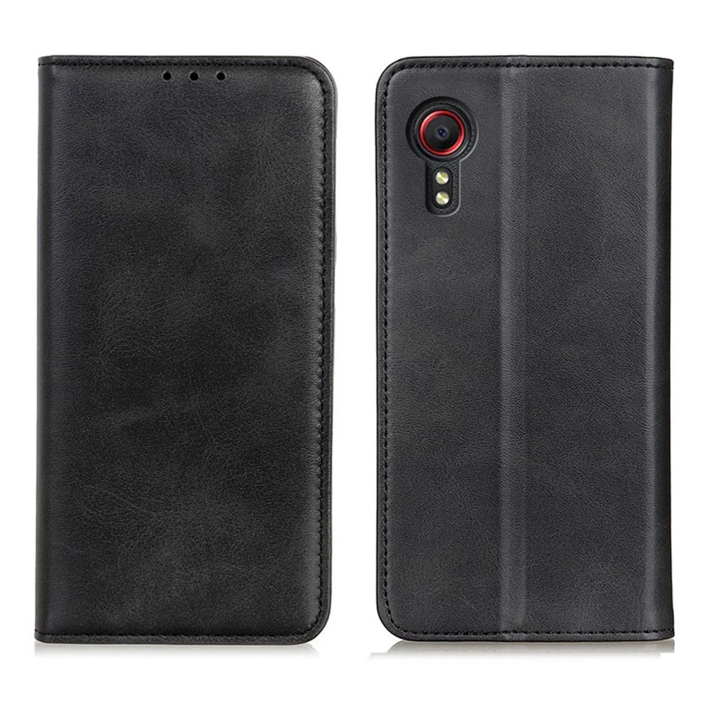 Magnetic Closure Split Leather Wallet Stand Phone Cover Case for Samsung Galaxy Xcover 5 - Black - 1