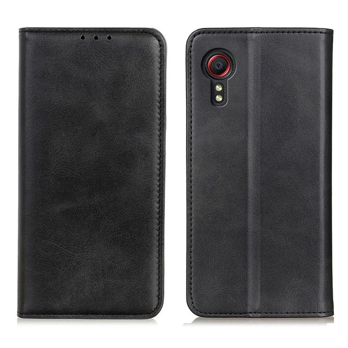 Magnetic Closure Split Leather Wallet Stand Phone Cover Case for Samsung Galaxy Xcover 5 - Black - 1