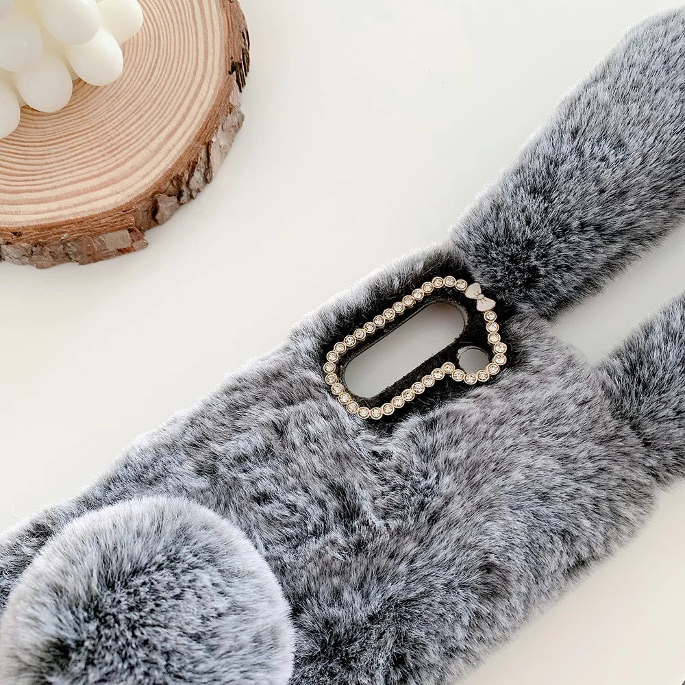 Rabbit Shape Fluffy Fur Coated TPU Phone Cover Shell for Samsung Galaxy S21 5G/4G - Dark Grey - 2