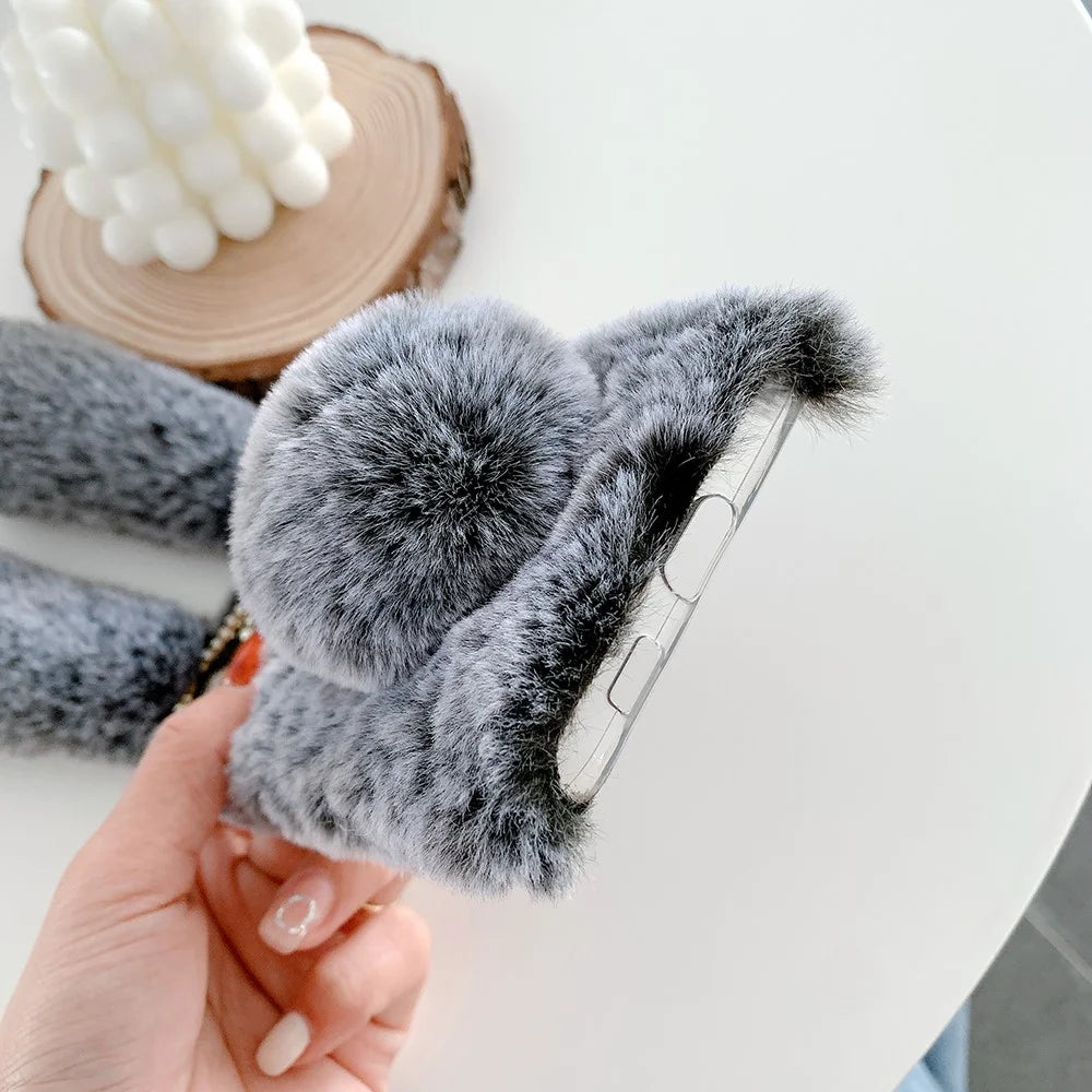 Rabbit Shape Fluffy Fur Coated TPU Phone Cover Shell for Samsung Galaxy S21 5G/4G - Dark Grey - 3