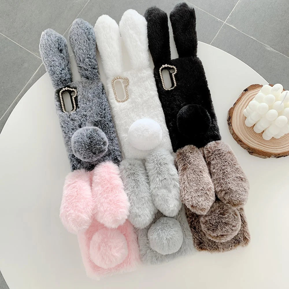 Rabbit Shape Fluffy Fur Coated TPU Phone Cover Shell for Samsung Galaxy S21 5G/4G - Dark Grey - 4