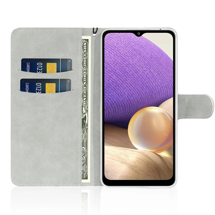 Glittery Powder Splicing Wallet Leather Case Stand Cover with Strap for Samsung Galaxy A32 5G/M32 5G - Silver - 4