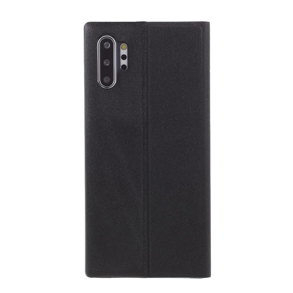 For Samsung Galaxy Note 10 Plus PU Leather Auto-Absorbed Shell View Window Stand Phone Case - Black - 3