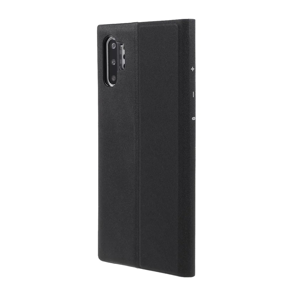 For Samsung Galaxy Note 10 Plus PU Leather Auto-Absorbed Shell View Window Stand Phone Case - Black - 4