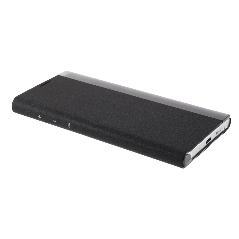 For Samsung Galaxy Note 10 Plus PU Leather Auto-Absorbed Shell View Window Stand Phone Case - Black - 5