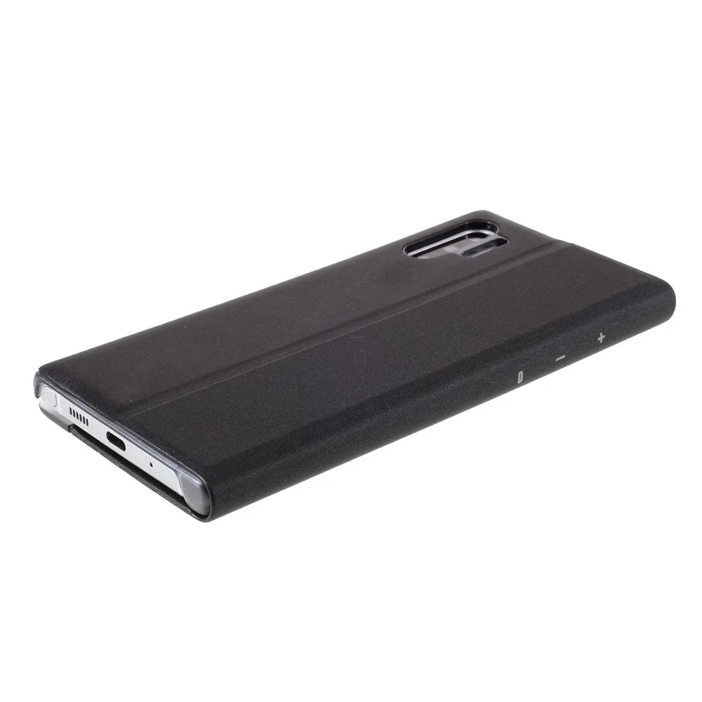 For Samsung Galaxy Note 10 Plus PU Leather Auto-Absorbed Shell View Window Stand Phone Case - Black - 6