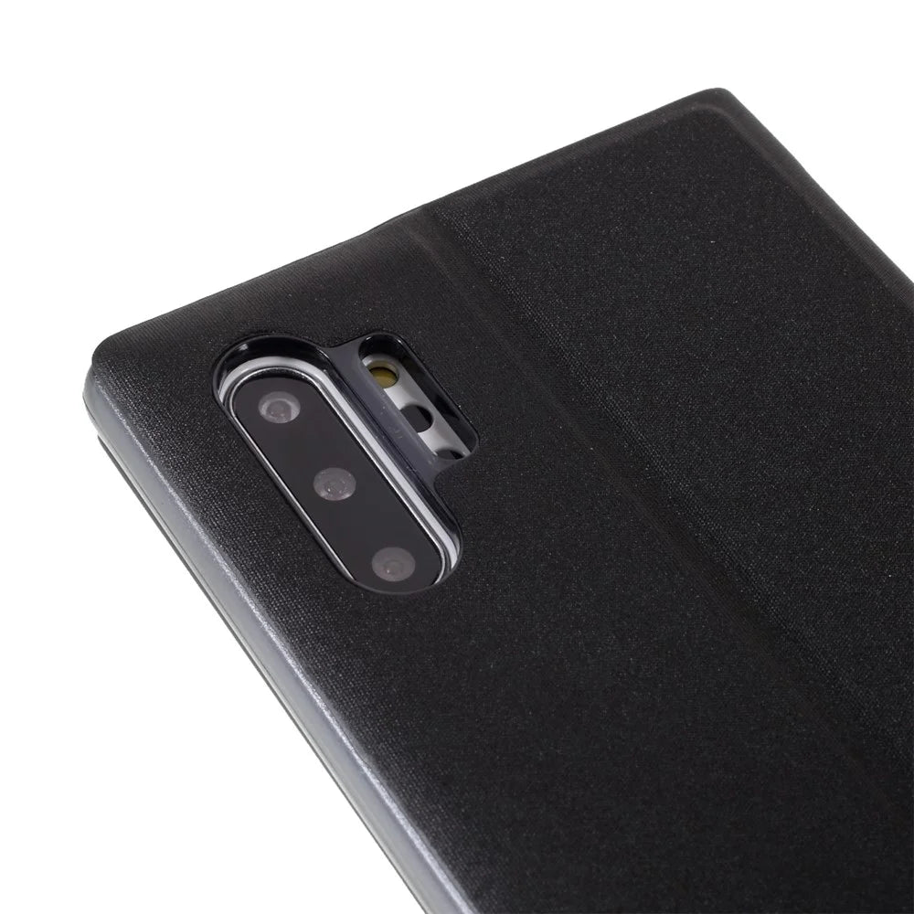 For Samsung Galaxy Note 10 Plus PU Leather Auto-Absorbed Shell View Window Stand Phone Case - Black - 7