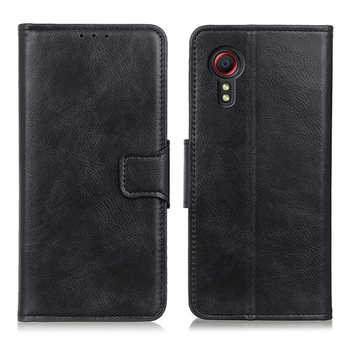 Folio Flip Wallet Design Crazy Horse Texture PU Leather Stand Protector Cover for Samsung Galaxy Xcover 5 - Black - 1