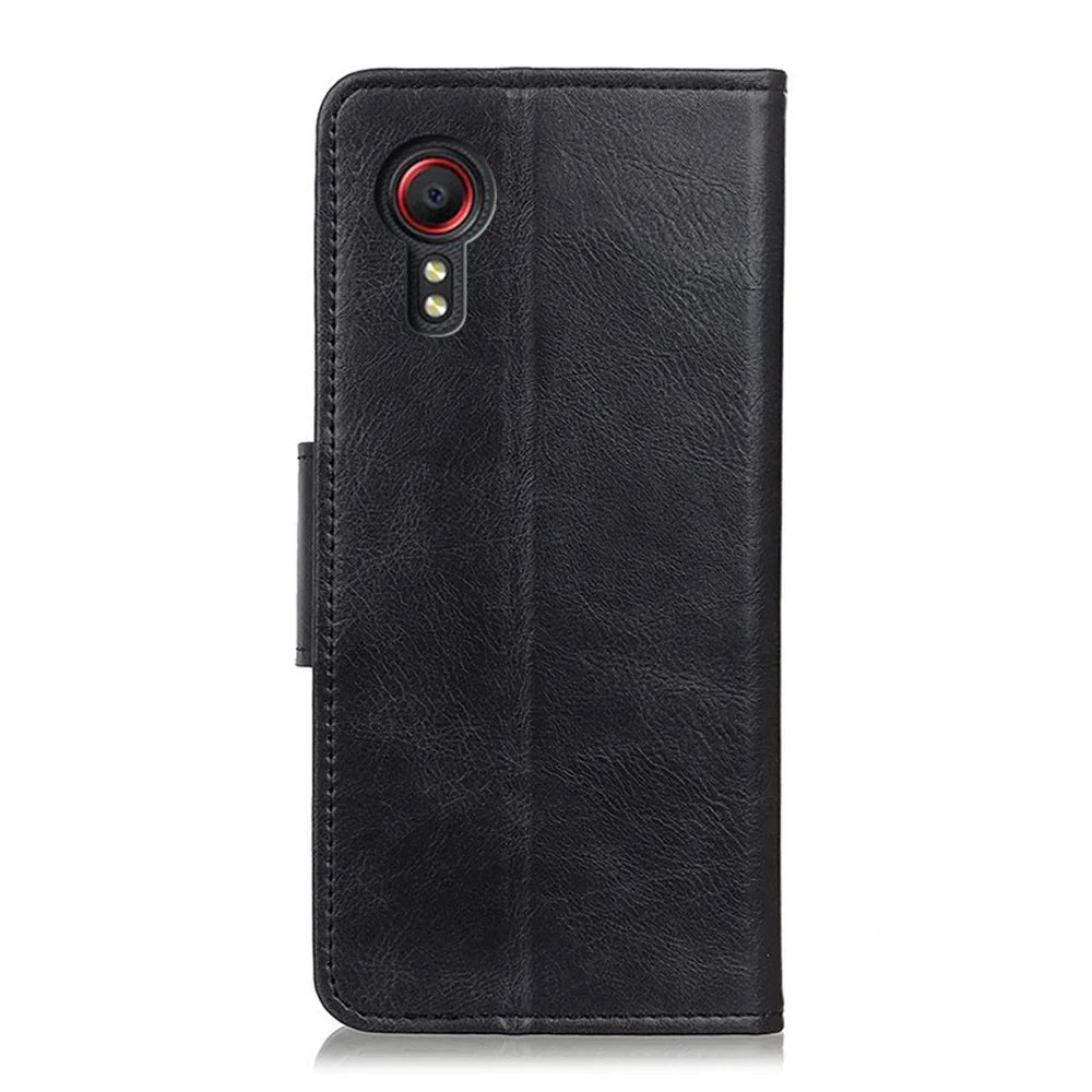Folio Flip Wallet Design Crazy Horse Texture PU Leather Stand Protector Cover for Samsung Galaxy Xcover 5 - Black - 3