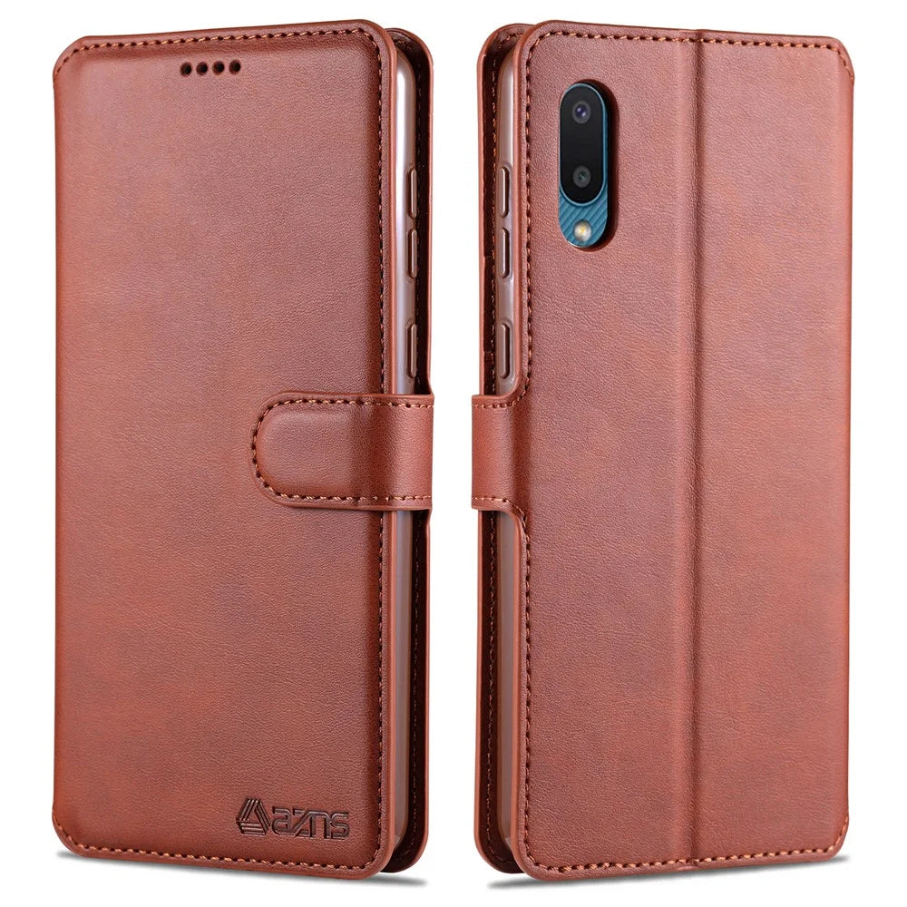 AZNS Wallet Leather Stand Case for Samsung Galaxy A02/M02 - Brown - 1