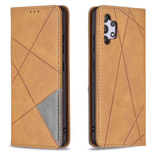 Geometric Pattern Leather Stand Case with Card Slots for Samsung Galaxy A32 4G (EU Version) - Yellow - 1