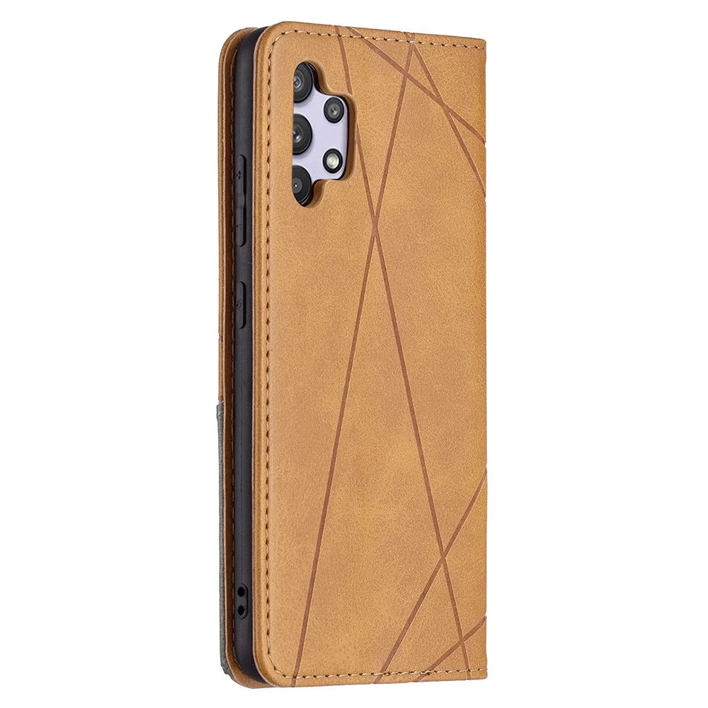 Geometric Pattern Leather Stand Case with Card Slots for Samsung Galaxy A32 4G (EU Version) - Yellow - 3