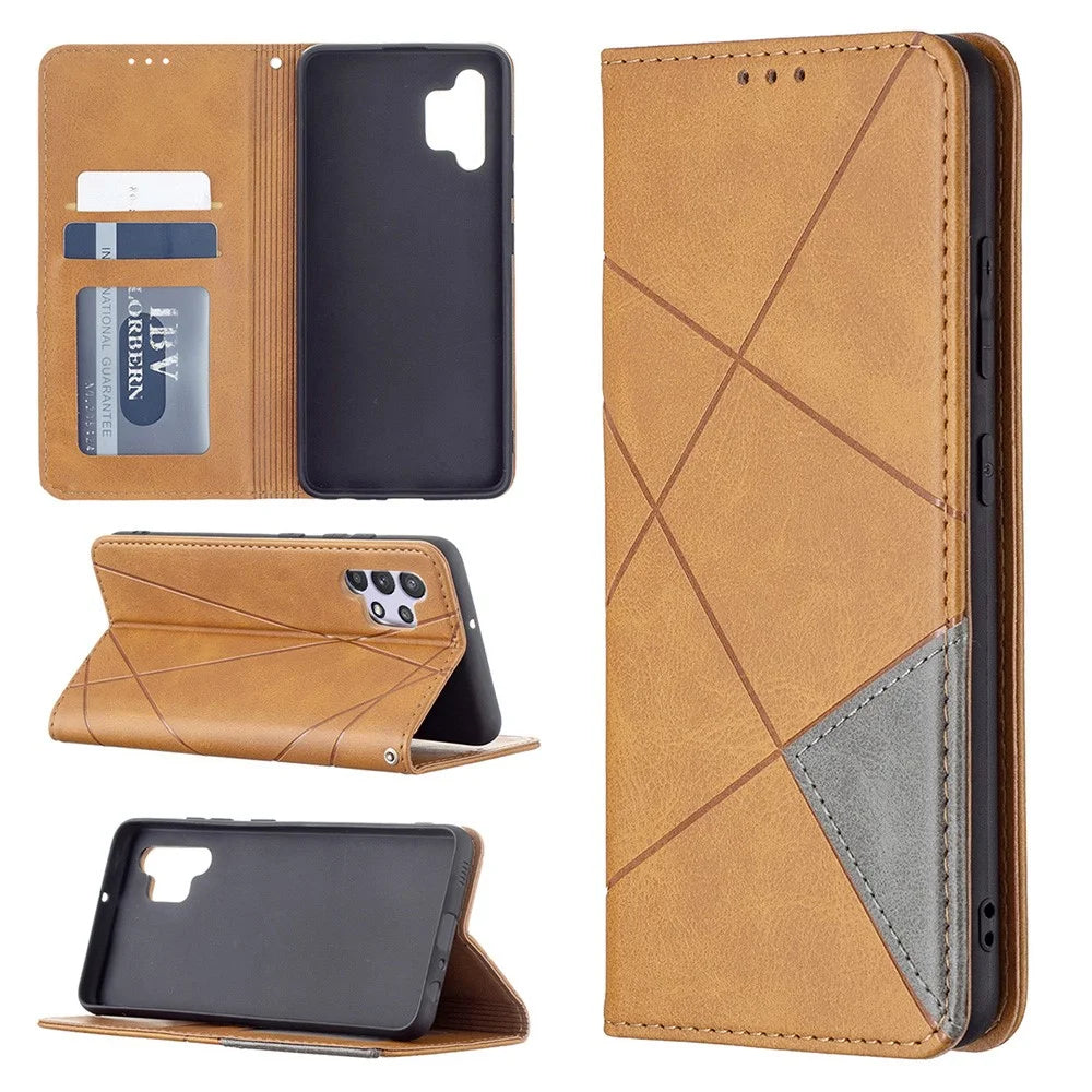 Geometric Pattern Leather Stand Case with Card Slots for Samsung Galaxy A32 4G (EU Version) - Yellow - 4