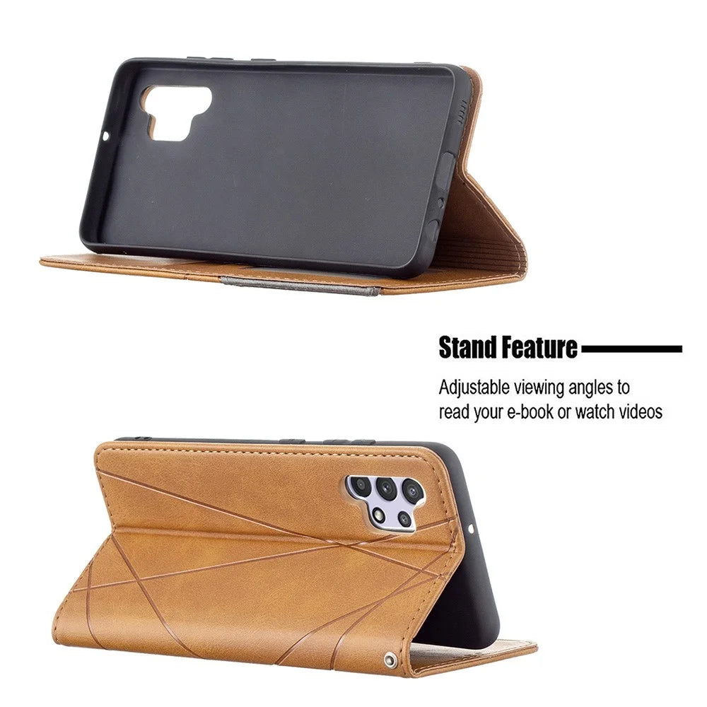 Geometric Pattern Leather Stand Case with Card Slots for Samsung Galaxy A32 4G (EU Version) - Yellow - 5