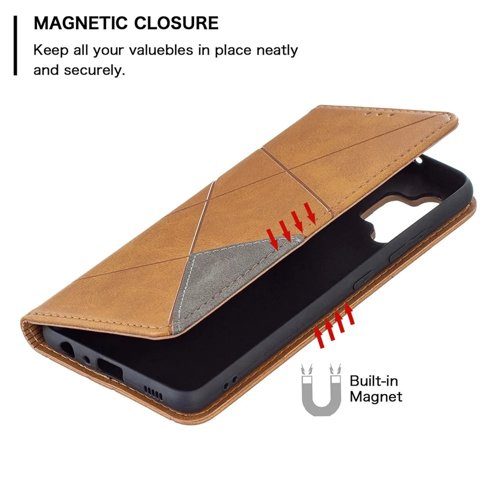 Geometric Pattern Leather Stand Case with Card Slots for Samsung Galaxy A32 4G (EU Version) - Yellow - 6