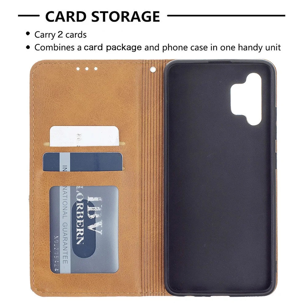 Geometric Pattern Leather Stand Case with Card Slots for Samsung Galaxy A32 4G (EU Version) - Yellow - 7