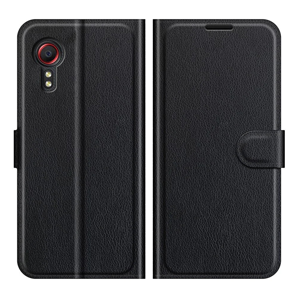 Litchi Skin Leather Wallet Stand Case for Samsung Galaxy Xcover 5 / Xcover 5S - Black - 1