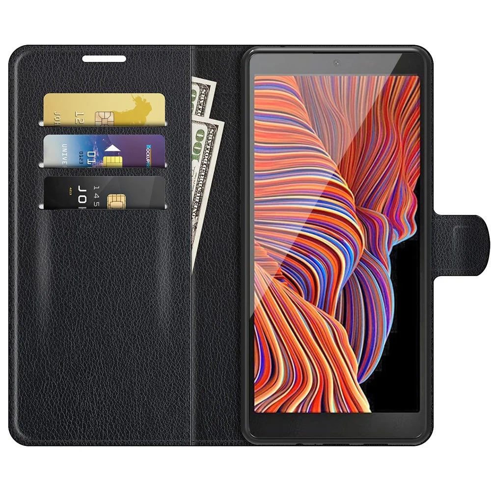 Litchi Skin Leather Wallet Stand Case for Samsung Galaxy Xcover 5 / Xcover 5S - Black - 4