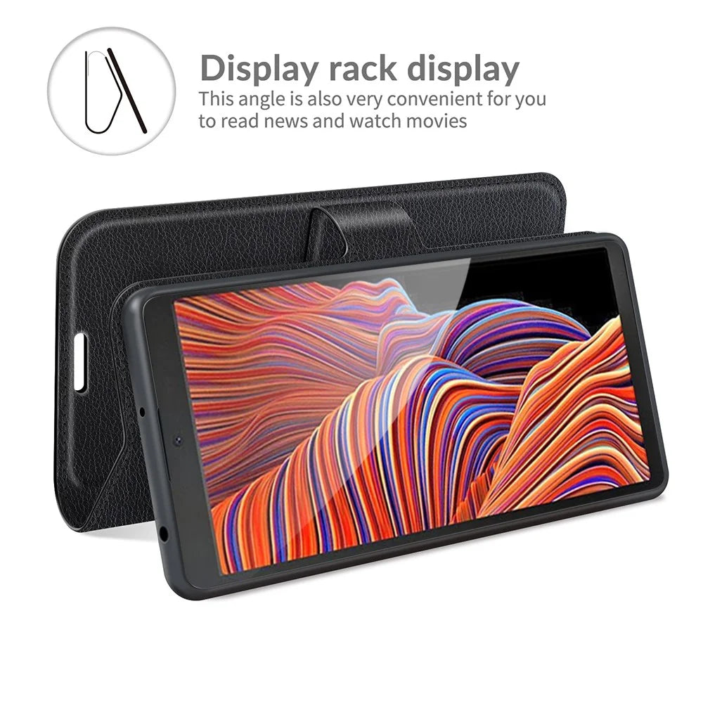 Litchi Skin Leather Wallet Stand Case for Samsung Galaxy Xcover 5 / Xcover 5S - Black - 6