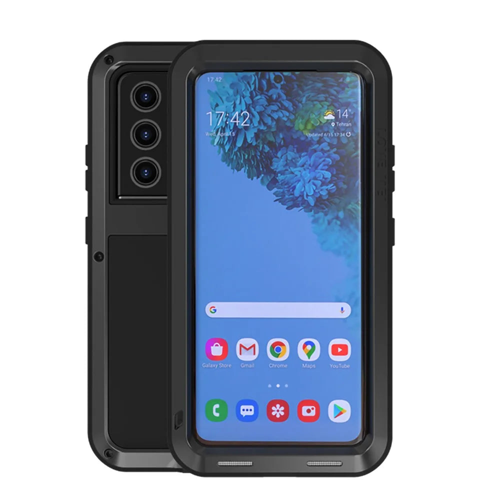 LOVE MEI Shockproof Dropproof Dustproof Silicone Metal Powerful Case for Samsung Galaxy S21 Ultra 5G (without Tempered Glass) - Black - 1