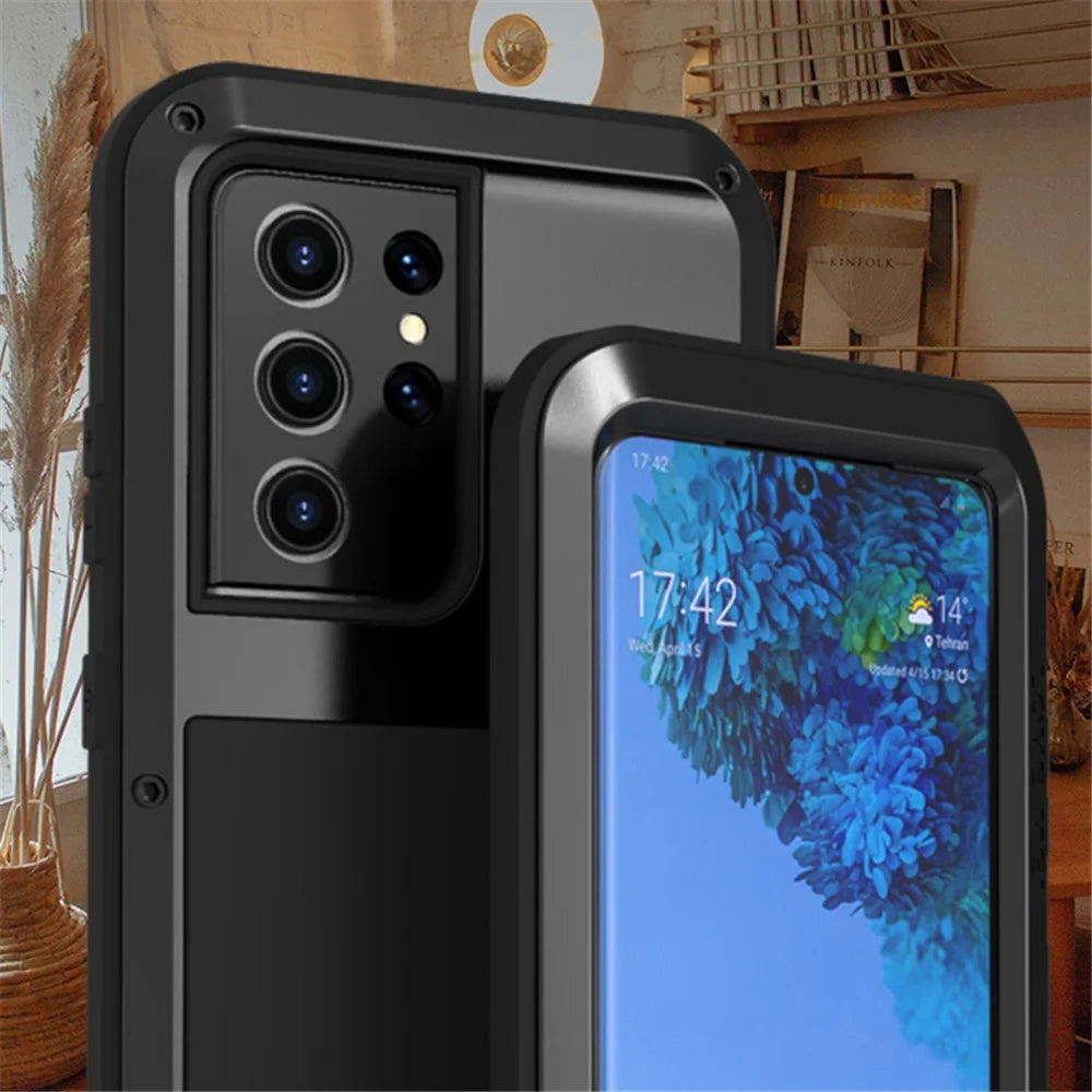 LOVE MEI Shockproof Dropproof Dustproof Silicone Metal Powerful Case for Samsung Galaxy S21 Ultra 5G (without Tempered Glass) - Black - 2