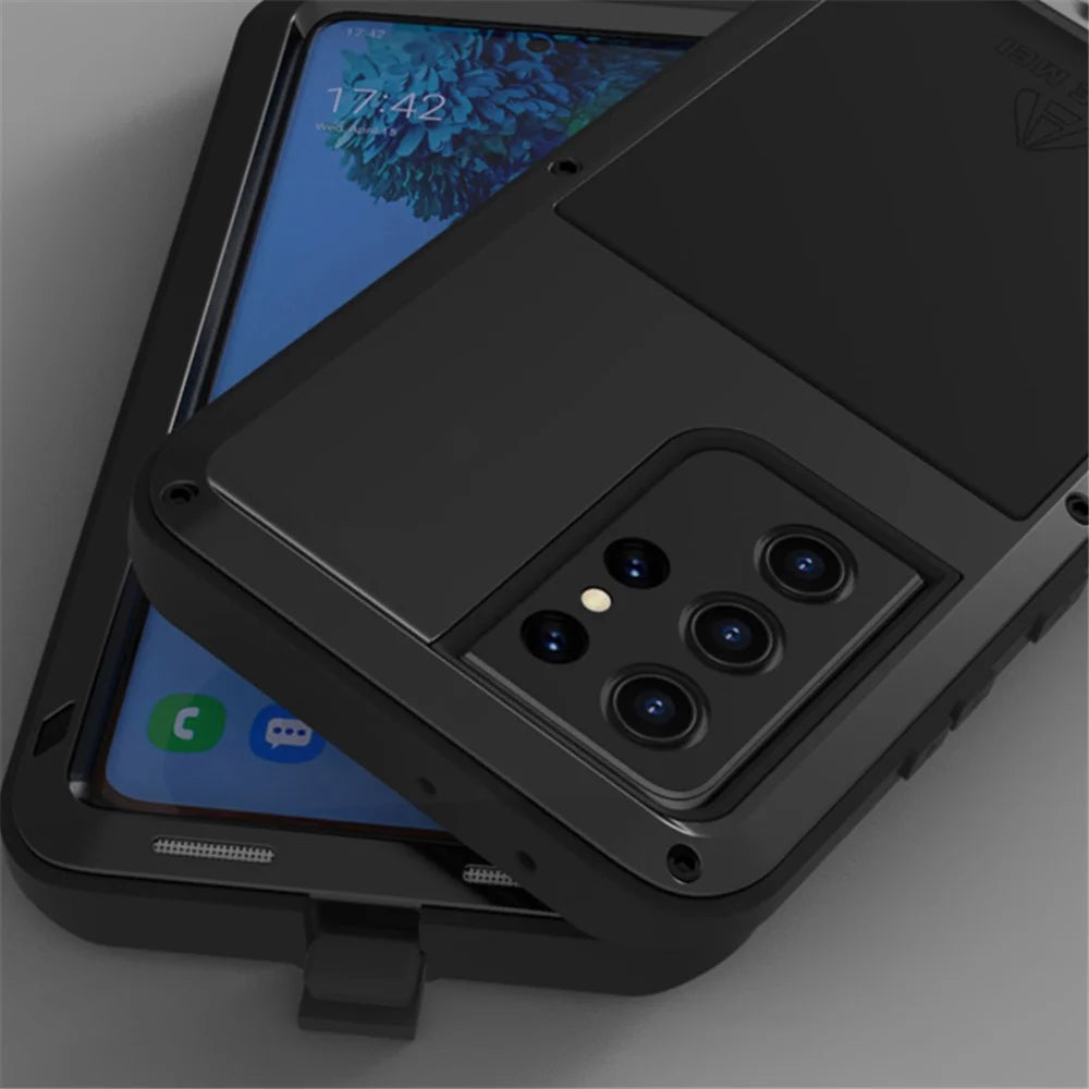 LOVE MEI Shockproof Dropproof Dustproof Silicone Metal Powerful Case for Samsung Galaxy S21 Ultra 5G (without Tempered Glass) - Black - 4