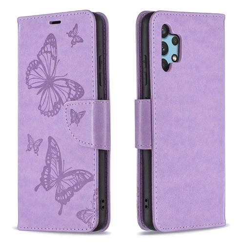 Imprint Butterfly Leather Wallet Case for Samsung Galaxy A32 4G (EU Version) - Purple - 1