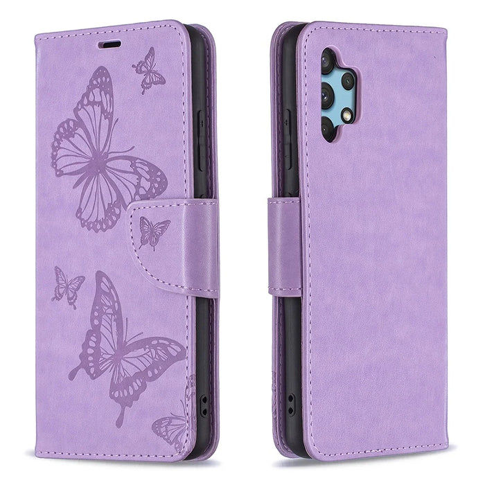 Imprint Butterfly Leather Wallet Case for Samsung Galaxy A32 4G (EU Version) - Purple - 1